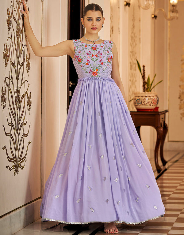 Traditional Function Wear Gown Collection Lavender Georgette Gown Front View